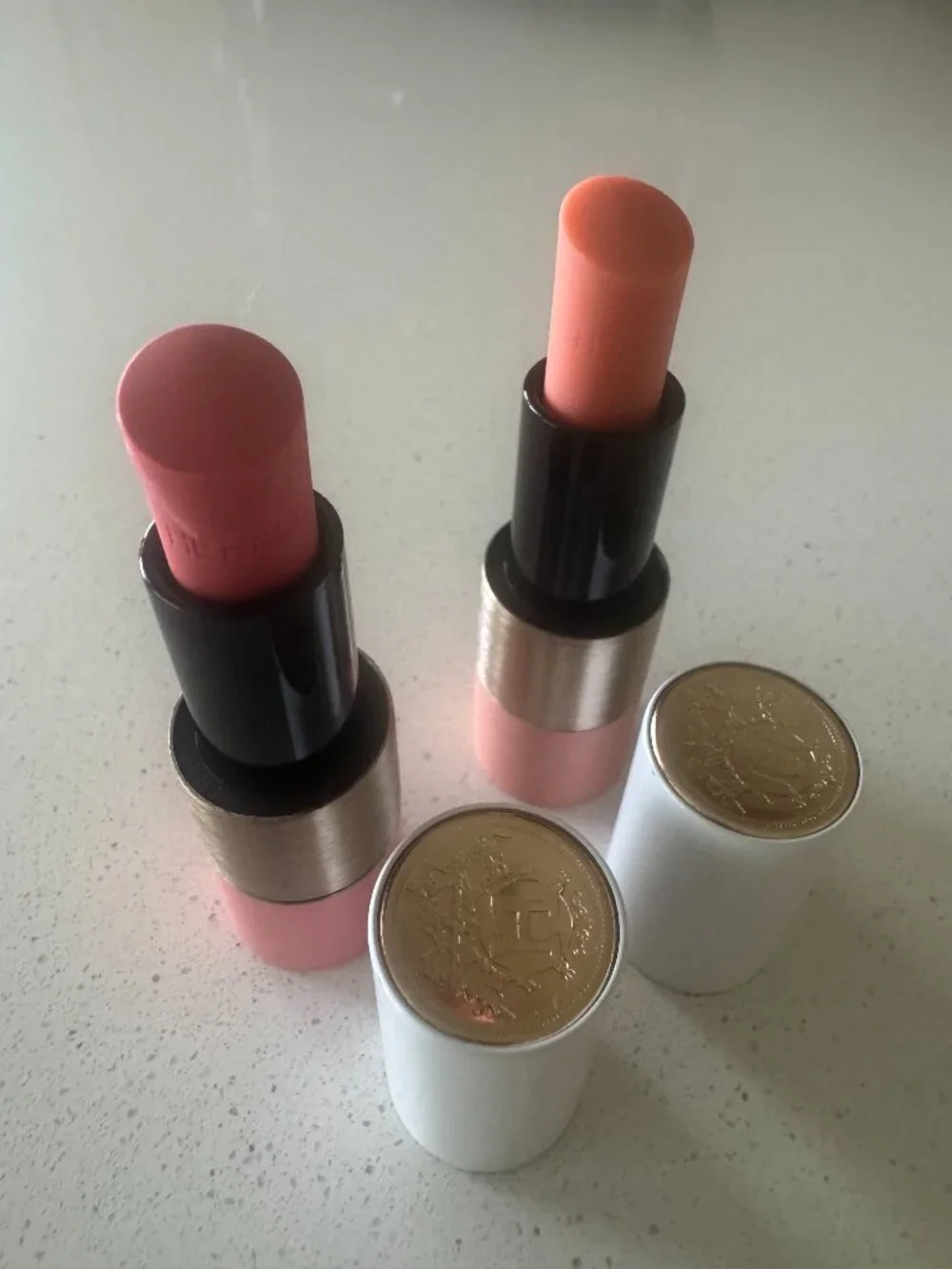 TWO Hermès Rose 30 (D'ete) and 14 (Abricote) Refillable Rosy Lip Enhancers